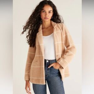 Z Supply Anna Plaid Blazer Saddle Size XL NEW